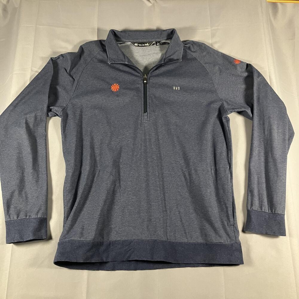 Travis Mathew Pullover Mens Large Blue Quarter Zip IFG Logo Golf Stretch Pockets